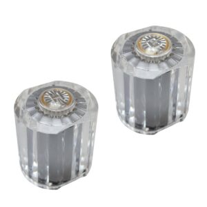 Large Clear/Chrome Knob Handles Hot & Cold Fits American Standard Cadet Faucets