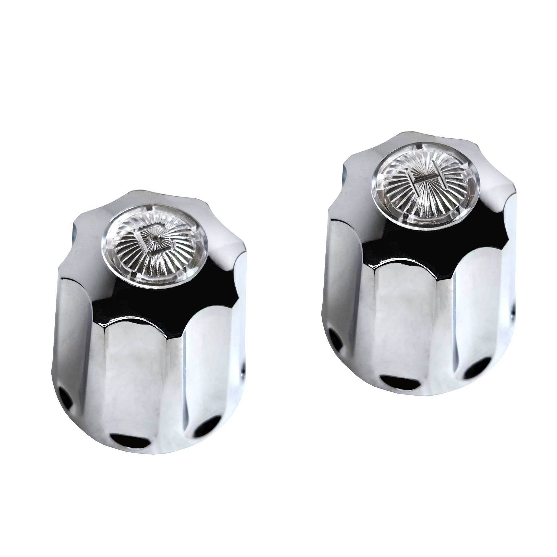 Chrome Hot & Cold Handles Fit Gerber Faucets (Long Broach)